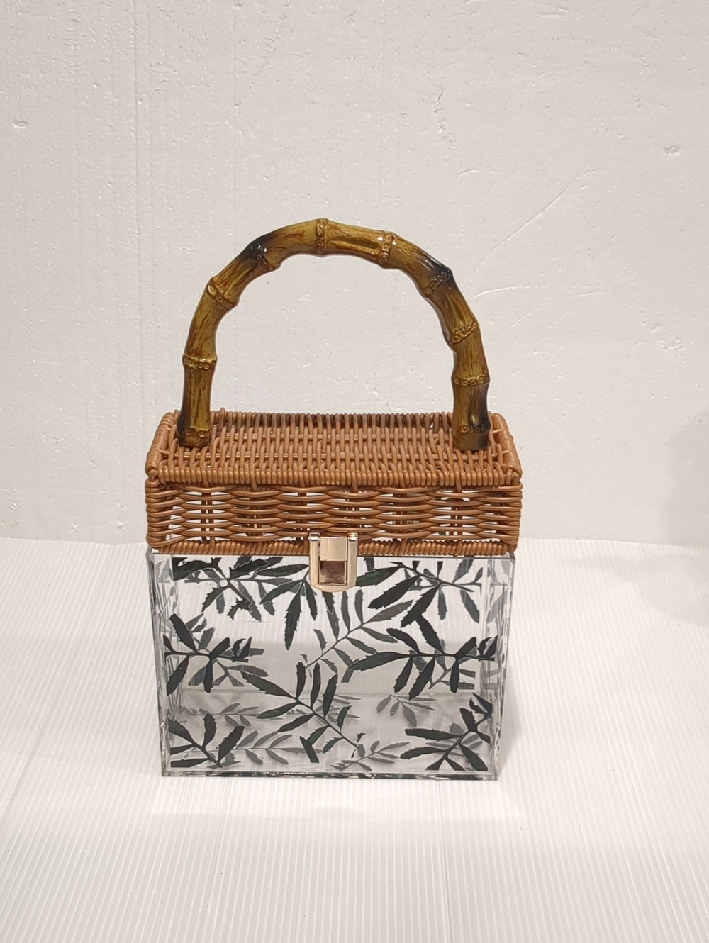 Wicker Top Clear Tote with Bamboo Handle